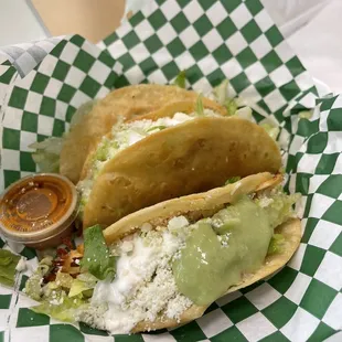 two tacos in a basket