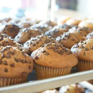 a tray of muffins