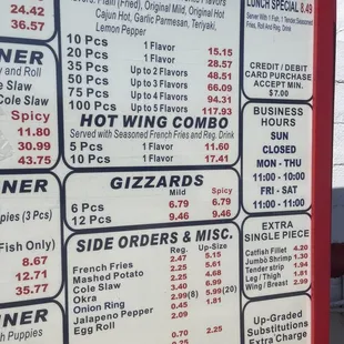 Menu as of October 2022