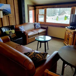 No TV in the rooms but there is one available upstairs