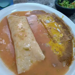 Burrito with mild sauce.  More of a mild tomato taste.  I added the enchilada sauce.