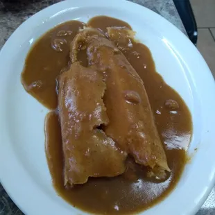 We added a tamale with enchilada sauce on top