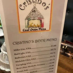 Beer menu
