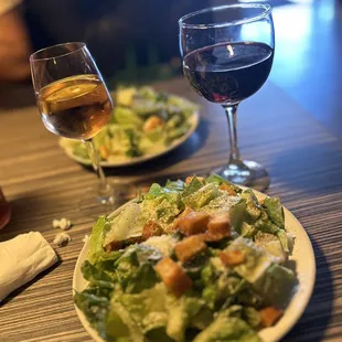 Salad and wine