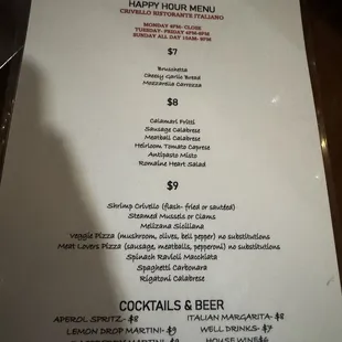 Happy hour menu.