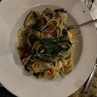 Linguini Ala Romano with shrimp instead of chicken