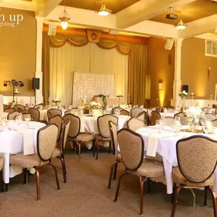 Such a beautiful wedding at the Croatian Amer. Cultural Center with gold uplighting by Brighten Up Event Lighting www.brightenuplighting.com