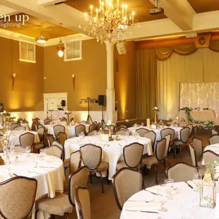 Such a beautiful wedding at the Croatian Amer. Cultural Center with gold uplighting by Brighten Up Event Lighting www.brightenuplighting.com