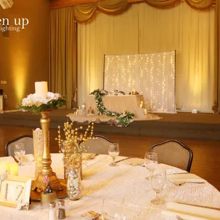 Such a beautiful wedding at the Croatian Amer. Cultural Center with gold uplighting by Brighten Up Event Lighting www.brightenuplighting.com