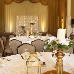 Such a beautiful wedding at the Croatian Amer. Cultural Center with gold uplighting by Brighten Up Event Lighting www.brightenuplighting.com