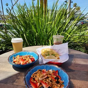 two bowls of food on a table
