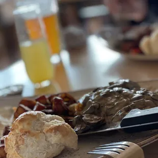 Chicken fried steak with a mushroom gravy