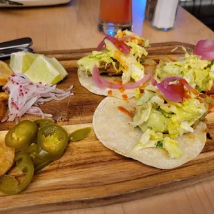 street tacos made with fried avocado; comes with 3, but you can request add-ons