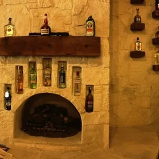 a fireplace in the middle of the store