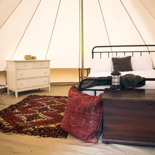 Interior of Glamping tents at Crockett's Run.