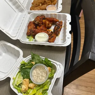 Wings, fried pickles,