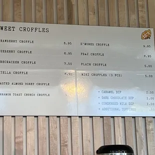 Sweet croffle menu