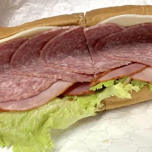 Italian Cold Cut Sub (salami, hot ham, provolone, lettuce, tomato, onions, Italian dressing) without hot peppers