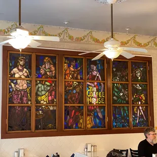 Gorgeous stained glass window repurposed as a mural