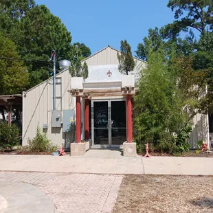 the front entrance of a building
