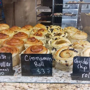 a variety of pastries on display