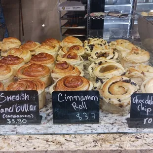 a variety of pastries on display