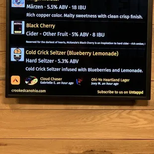 Menu board/untapped check in