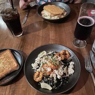 Pan-Seared Salmon and crab and shrimp pasta --yum!