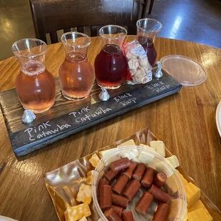 a variety of wines and snacks