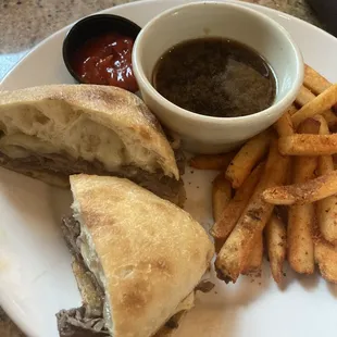 Prime rib sandwich and fries