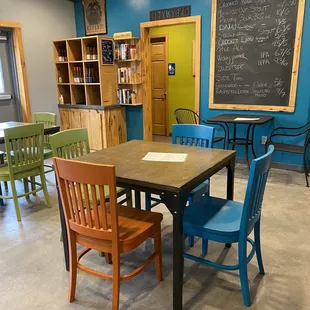 tables and chairs in a room