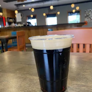 a pint of beer on a table