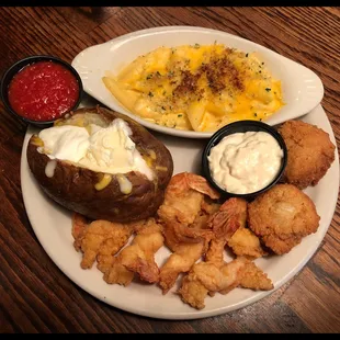 Fried Shrimp (6) special with Mac &amp; cheese and Baked Potato