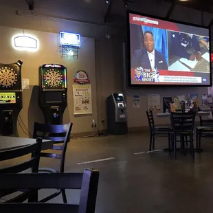 Darts and a large tv for the game of the week