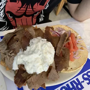 Gyro dinner plate with fries and tzatziki