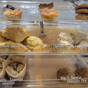 a variety of pastries on display