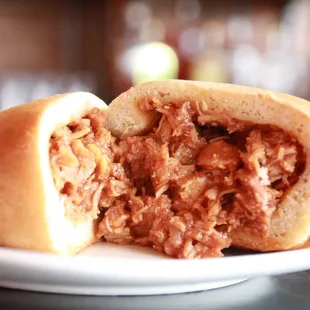 a pulled pork sandwich on a plate