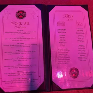 Cocktail menu