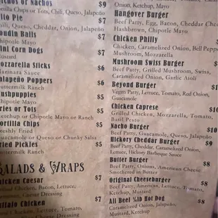 a menu for burgers and sandwiches