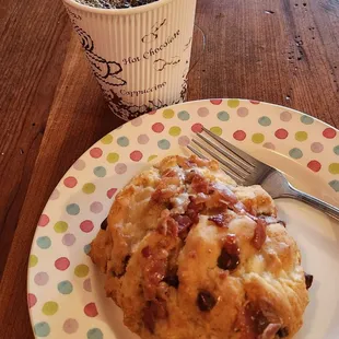 Bacon maple scone &amp; a small coffee. Tasty!!