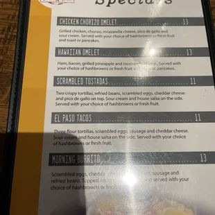Menu - Breakfast specials