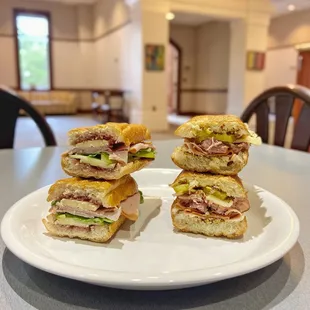 Our Ham, Apple Brie Sandwich and Cuban are the perfect hot sandwiches to warm you up.