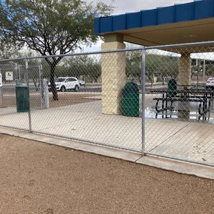 Covered picnic area adjacent to the dog park