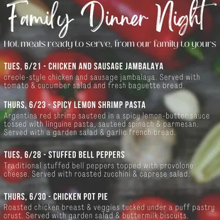 family dinner menu