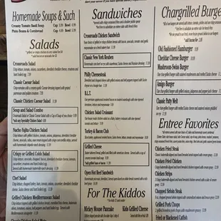 Lunch/dinner menu