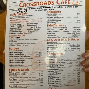 the menu for the restaurant