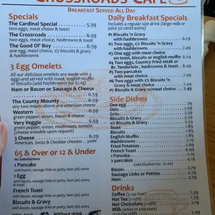 the menu for the breakfast