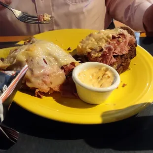 Open face reuben.