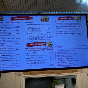 a menu on a large screen