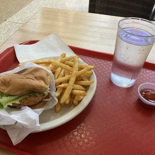 Crispy burger and fries